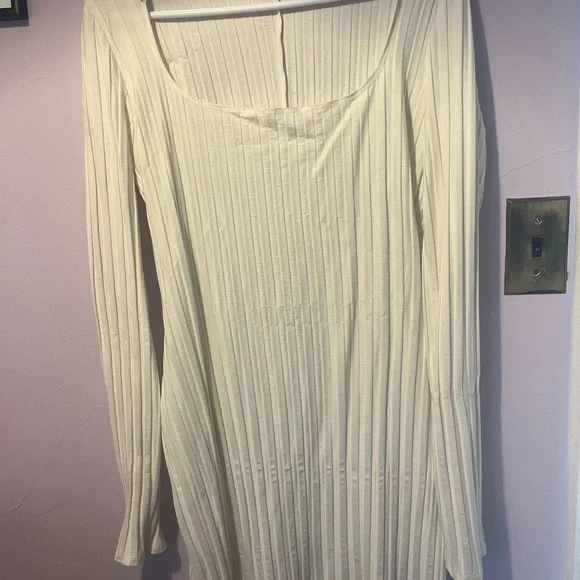 Sale sale Reformation Victoria Ribbed Long Sleeve Cream Fitted Mini Dress XL - Picture 1 of 2